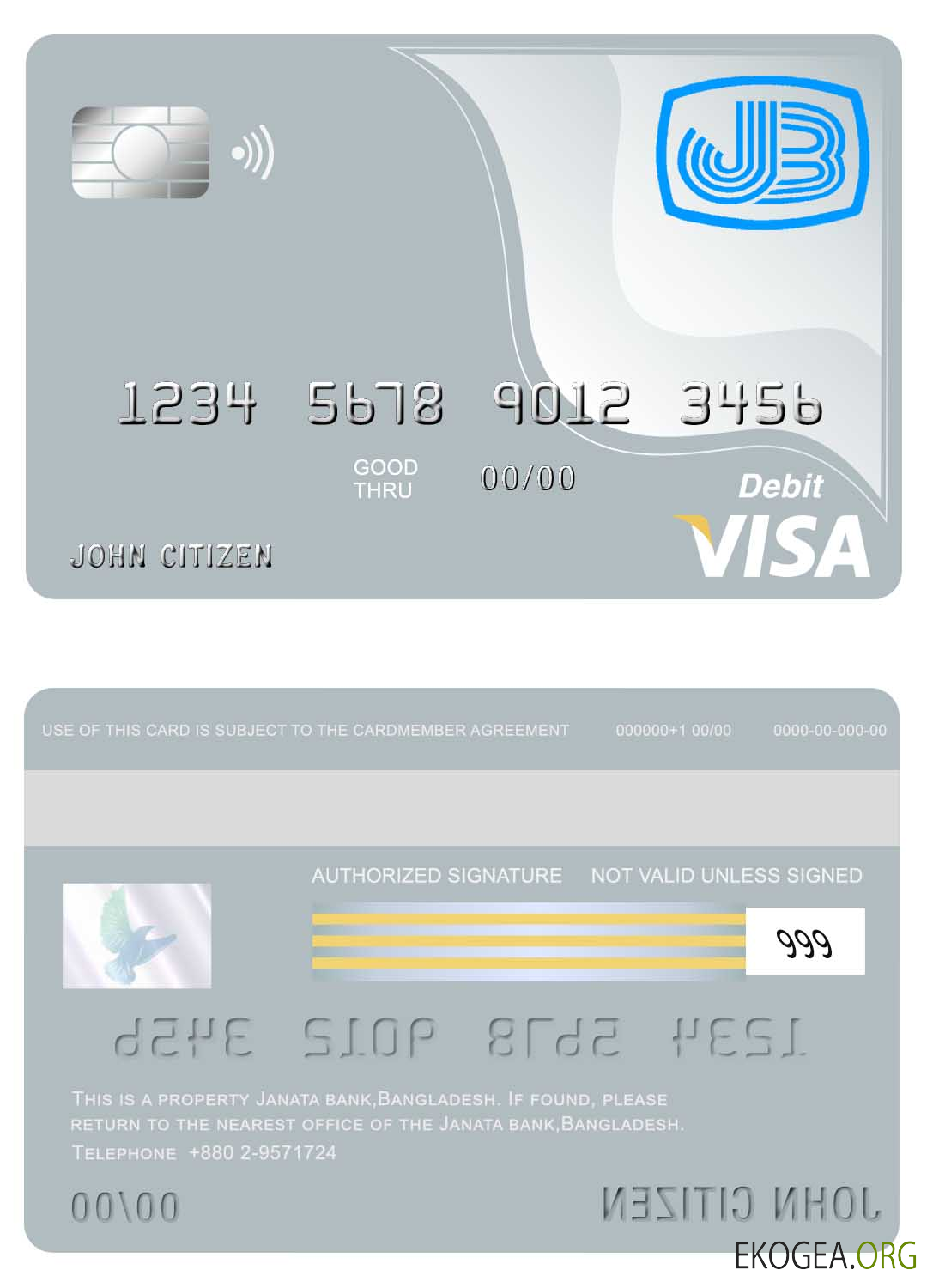 Carte visa de la banque Janata du Bangladesh